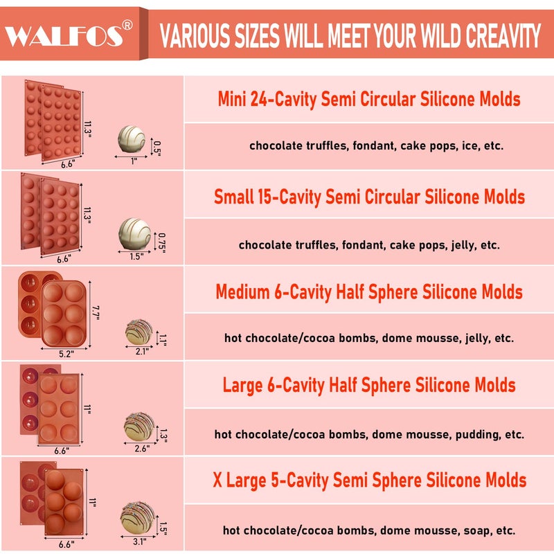 Walfos Mini 24-Cavity Semi Circular Silicone Mold, 2 Packs Half Sphere Silicone Baking Molds for Making Jelly, Chocolates and Cake - Image 5